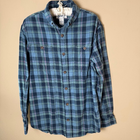 Duluth Trading Free Swingin Flannel Shirt Relaxed Fit Mens Small Blue Plaid - Picture 1 of 8